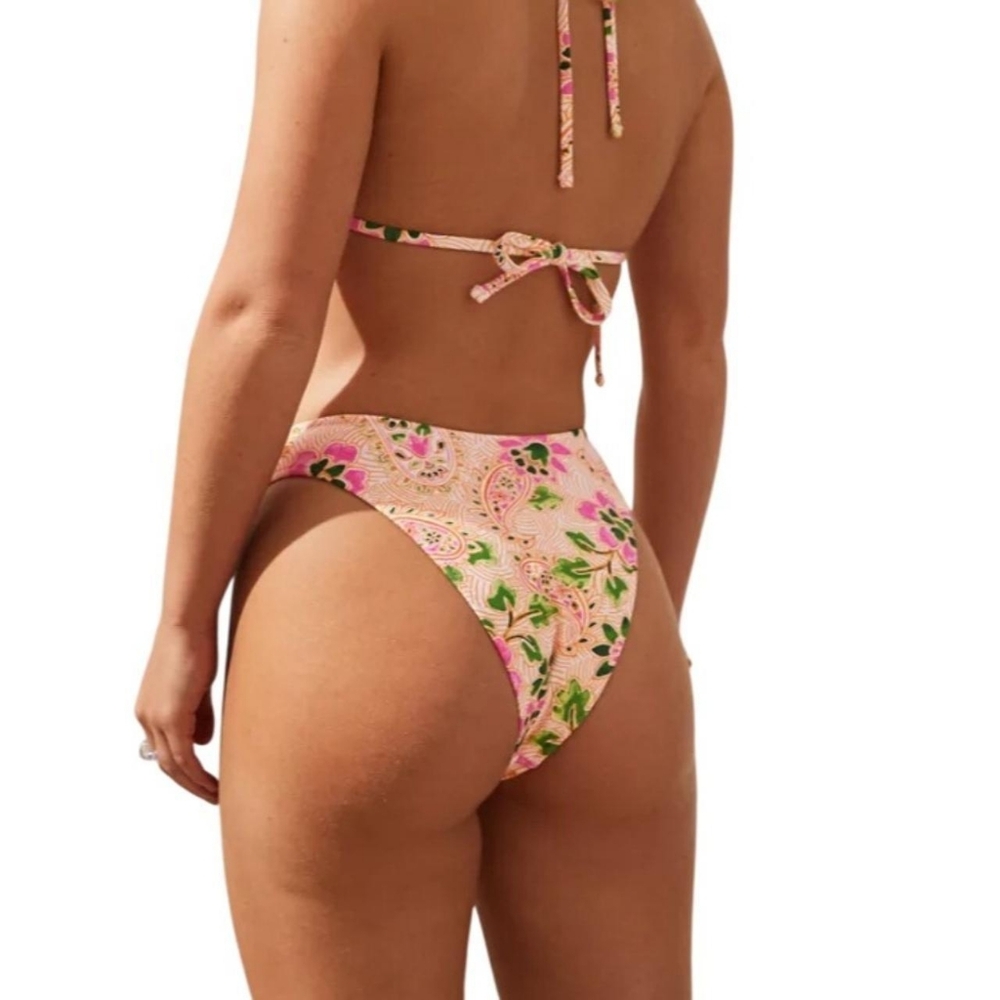 Aerie Pink and Green High Cut Cheekiest Floral Color Lip Gloss Bikini Bottom